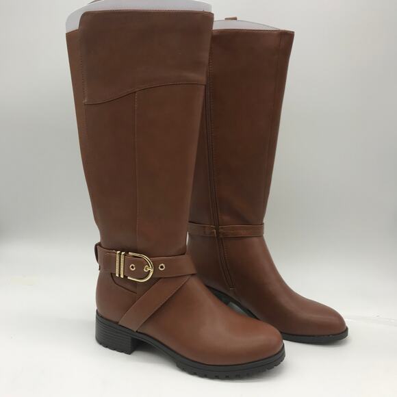 Tommy Hilfiger Womens Diwan2 Riding Boots Brown Block Heel Side Zip 9.5 M New - Picture 1 of 12